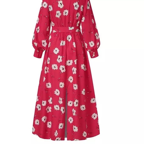 Red Maxi Poppy Dress with Slit - Picture 5 of 9
